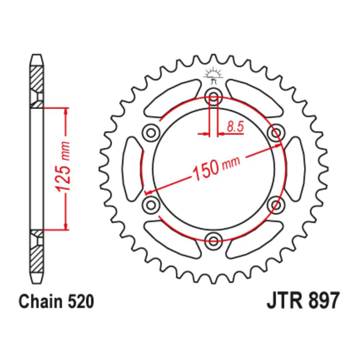 Фото Звезда задняя 520-53T, стальная серебристая MTX, KTM SX(F)/EXC(F) 125-505 01-25, Husqvarna TC/FE/TE 125-450 14-25, GasGas EX/MC/EX 125-450 21-25