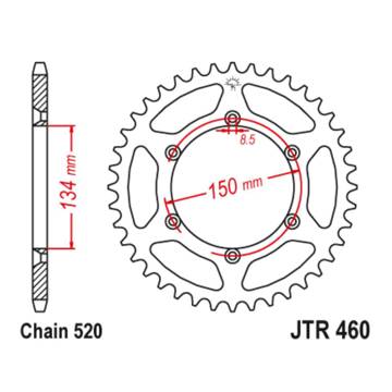 Фото Звезда задняя алюминиевая серебристая 520-49T JT, Kawasaki KX450F 06-23, KX250F 04-23, KX250 82-08, KX125 99-08