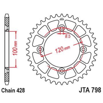 Фото Звезда задняя алюминиевая, 428-52T, серебро JT, Yamaha YZ85 02-25