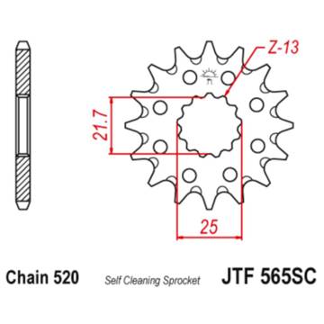 Фото Звезда передняя 520-14T JT, Kawasaki KX250 99-08, Yamaha WR450F 03-22, YZ250 05-24