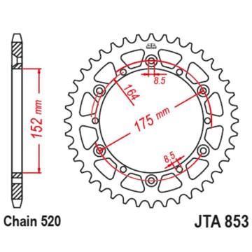 Фото Звезда задняя алюминиевая, 520-48T, серебро JT, Yamaha YZ125 97-98