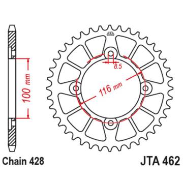 Фото Звезда задняя алюминиевая, 428-51T, серебро JT, Kawasaki KX85 01-24