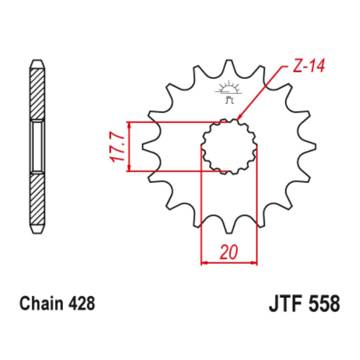 Фото Звезда передняя 428-14T JT,  Yamaha YZ85 02-20