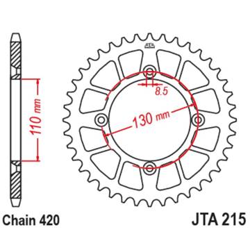 Фото Звезда задняя алюминиевая, 420-50T, серебро JT, Honda CR85 03-04, CRF150 07-25