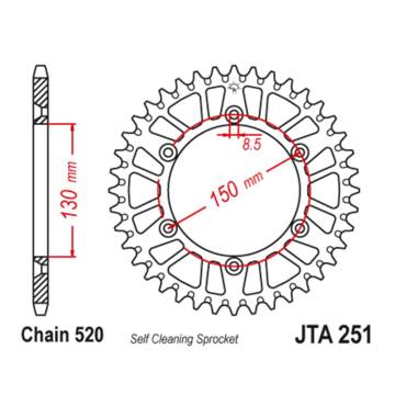 Фото Звезда задняя алюминиевая серебристая 520-52T JT, Yamaha YZ450F 03-25, YZ250F 01-23, YZ250 99-25, YZ125 99-25, WR450F 03-25, WR250F 07-25