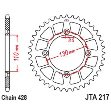 Фото Звезда задняя алюминиевая, 428-55T, серебро JT, Honda CR85 05-07