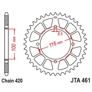 Фото Звезда задняя алюминиевая, 420-48T, серебро JT, Kawasaki KX85 01-25