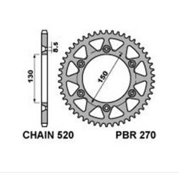 Фото Звезда задняя алюминиевая серебристая 520-50T JT, Yamaha YZ450F 03-25, YZ250F 01-23, YZ250 99-25, YZ125 99-25, WR450F 03-25, WR250F 07-25