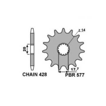 Фото Звезда передняя 428-14T PBR, Yamaha YZ85 02-15