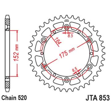 Фото Звезда задняя алюминиевая, 520-40T, серебро JT, Yamaha YFM660 Raptor 01-05, YFZ350 Banshee 99-06